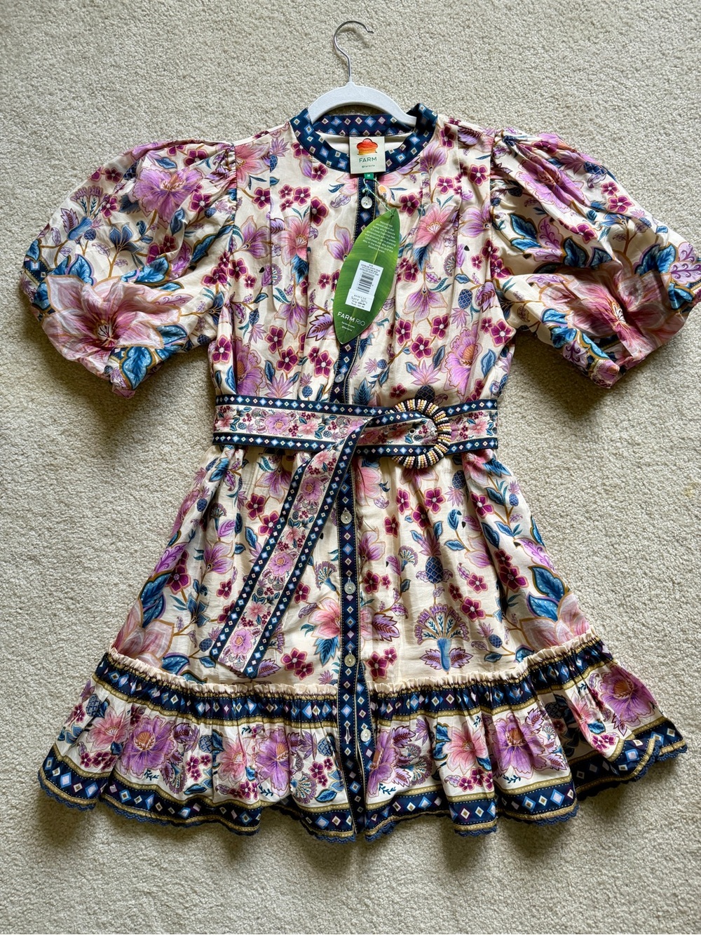 FARM Rio Cream Mini Dress with Pink and Blue Floral Print